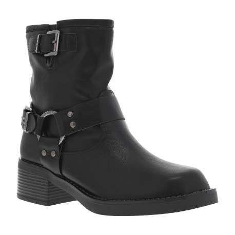 Boots noires à talon décroché bas et à boucle à ardillon avec brides