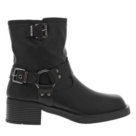 Boots noires à talon décroché bas et à boucle à ardillon avec brides - Image 2