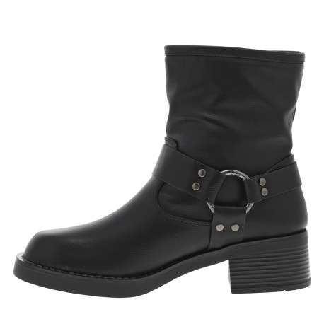 Boots noires à talon décroché bas et à boucle à ardillon avec brides - Image 3