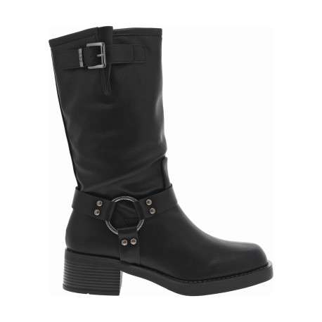 Bottes noires à talon décroché bas et à zip latéral avec bride et anneau gravé - Image 2
