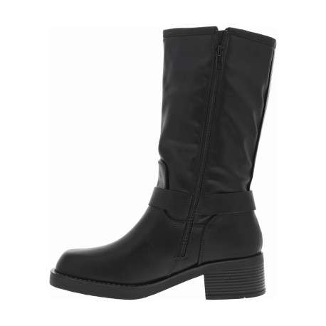 Bottes noires à talon décroché bas et à zip latéral avec bride et anneau gravé - Image 3
