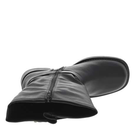 Bottes noires à talon décroché bas et à zip latéral avec bride et anneau gravé - Image 5
