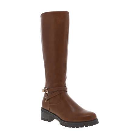 Bottes camel pourvue d'une fermeture zippée et de liens décoratifs