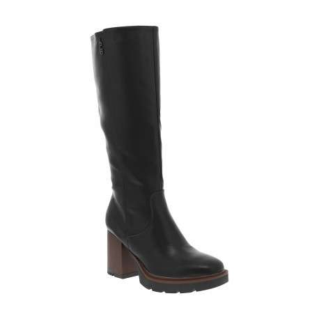 Bottes noires à talon décroché haut avec un zip et soufflet élastiqué caché