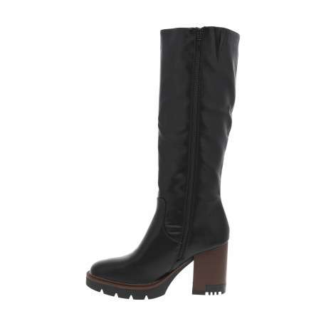 Bottes noires à talon décroché haut avec un zip et soufflet élastiqué caché - Image 3