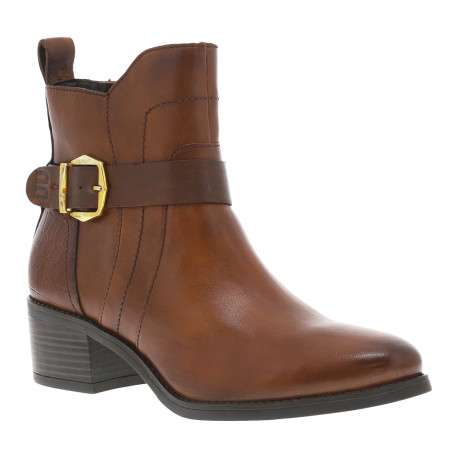 Boots en cuir cognac à talon décroché moyen et fermeture zippée