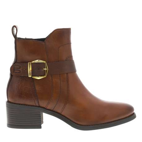 Boots en cuir cognac à talon décroché moyen et fermeture zippée - Image 2