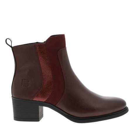 Boots bordeaux à talon décroché bas avec un zip et logo gravé - Image 2