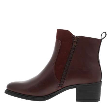 Boots bordeaux à talon décroché bas avec un zip et logo gravé - Image 3
