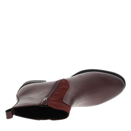 Boots bordeaux à talon décroché bas avec un zip et logo gravé - Image 5