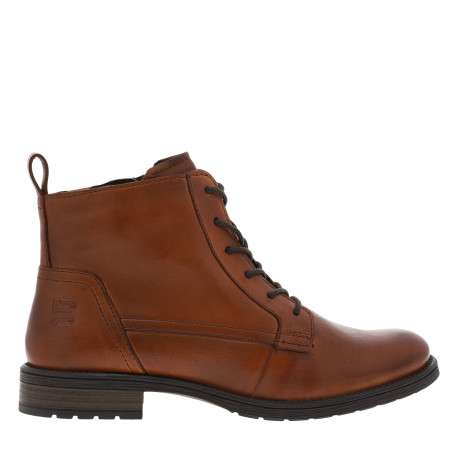 Bottines en cuir cognac avec semelle à talon décroché bas et fermeture zippée - Image 2