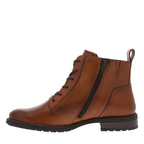 Bottines en cuir cognac avec semelle à talon décroché bas et fermeture zippée - Image 3
