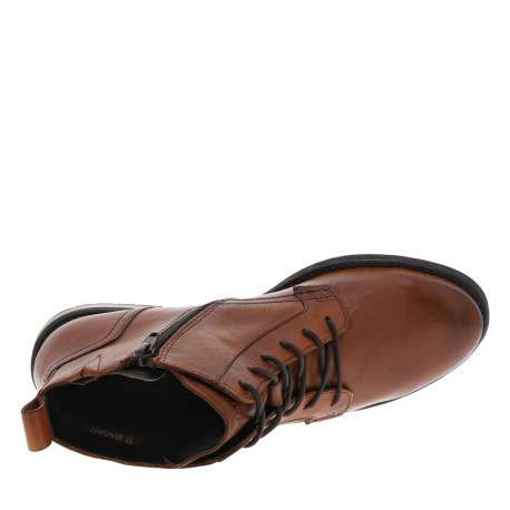 Bottines en cuir cognac avec semelle à talon décroché bas et fermeture zippée - Image 5