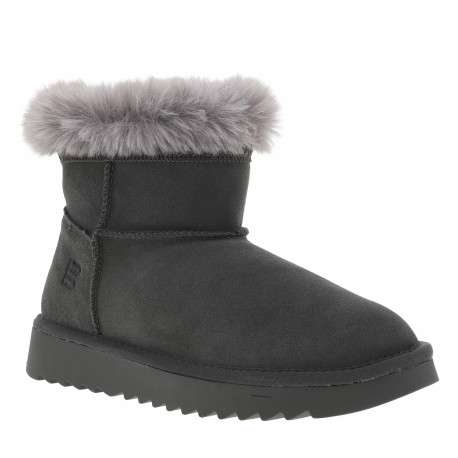 Boots en cuir grises à talon plat avec logo de la marque embossé