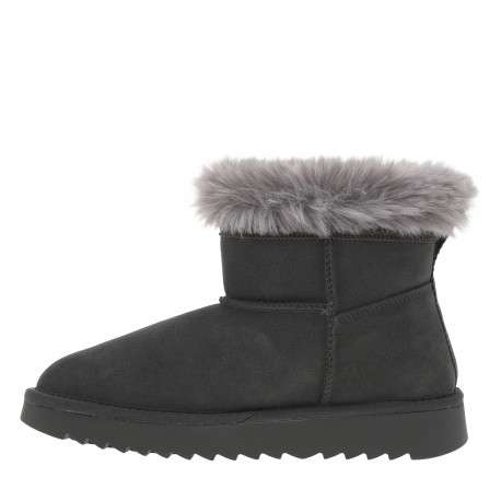 Boots en cuir grises à talon plat avec logo de la marque embossé - Image 3