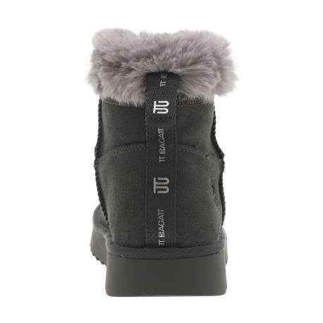 Boots en cuir grises à talon plat avec logo de la marque embossé - Image 4