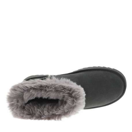 Boots en cuir grises à talon plat avec logo de la marque embossé - Image 5