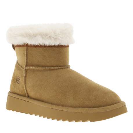 Boots en cuir camel à talon plat avec logo de la marque embossé