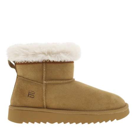 Boots en cuir camel à talon plat avec logo de la marque embossé - Image 2
