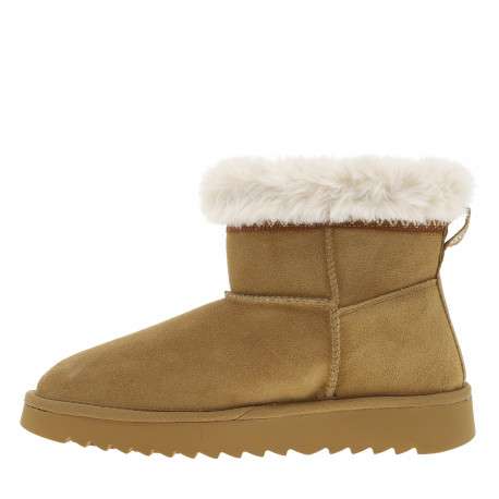 Boots en cuir camel à talon plat avec logo de la marque embossé - Image 3