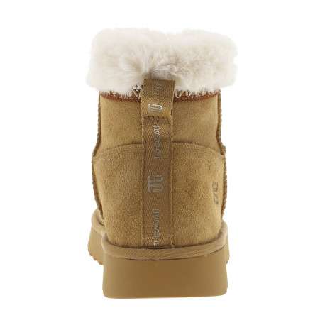 Boots en cuir camel à talon plat avec logo de la marque embossé - Image 4