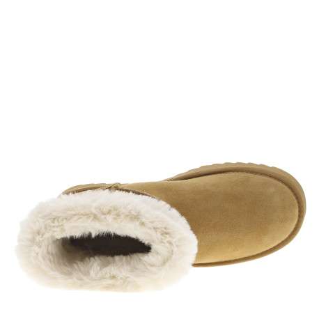 Boots en cuir camel à talon plat avec logo de la marque embossé - Image 5