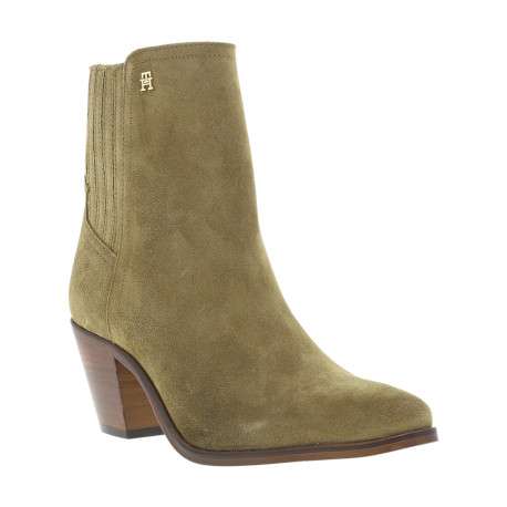 Boots en cuir camel avec semelle à talon décroché moyen et logo doré