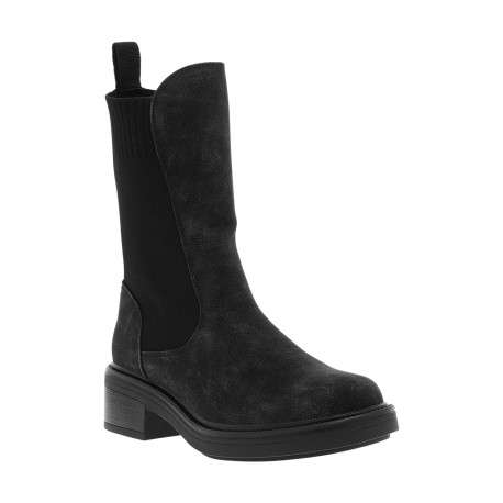 Boots noires à talon décroché bas avec des soufflets élastiqués