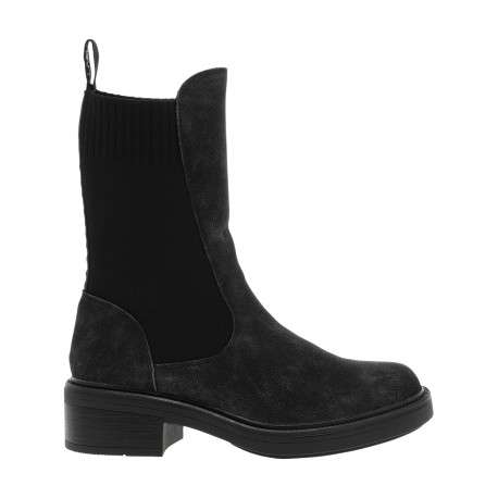 Boots noires à talon décroché bas avec des soufflets élastiqués - Image 2