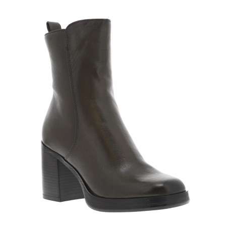 Boots en cuir kaki avec semelle à talon décroché haut et fermeture à zip