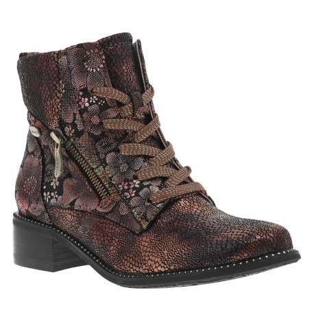 Bottines en cuir bordeaux à talon décroché bas avec des fermetures zippées