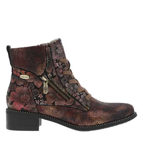 Bottines en cuir bordeaux à talon décroché bas avec des fermetures zippées - Image 2