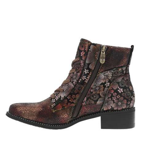 Bottines en cuir bordeaux à talon décroché bas avec des fermetures zippées - Image 3