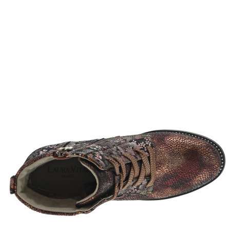 Bottines en cuir bordeaux à talon décroché bas avec des fermetures zippées - Image 5