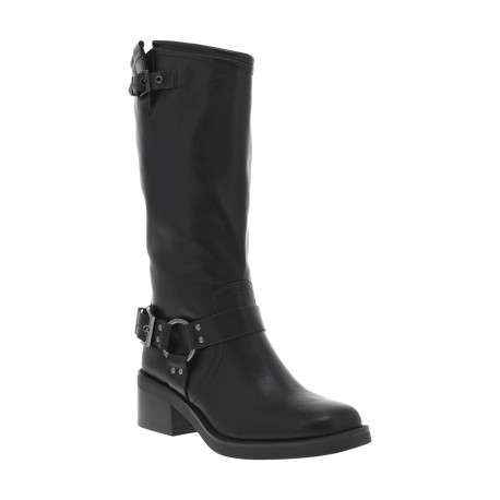 Bottes noires à talon décroché moyen et à zip latéral avec bride et boucles
