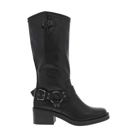 Bottes noires à talon décroché moyen et à zip latéral avec bride et boucles - Image 2