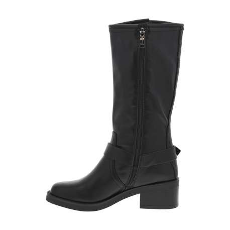 Bottes noires à talon décroché moyen et à zip latéral avec bride et boucles - Image 3