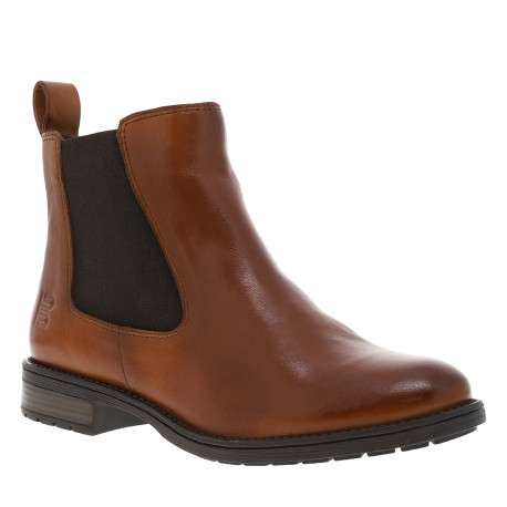 Boots en cuir cognac à talon décroché bas et fermeture zippée