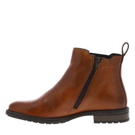 Boots en cuir cognac à talon décroché bas et fermeture zippée - Image 3