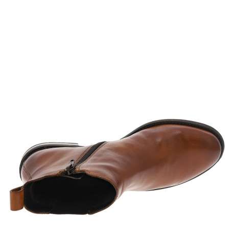 Boots en cuir cognac à talon décroché bas et fermeture zippée - Image 5