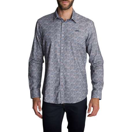 Chemise en coton bleu à motifs fleuris pourvu d'un col à revers à coupe droite