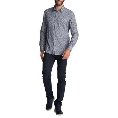 Chemise en coton bleu à motifs fleuris pourvu d'un col à revers à coupe droite - Image 5