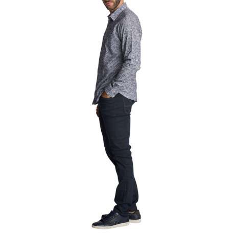 Chemise en coton bleu à motifs fleuris pourvu d'un col à revers à coupe droite - Image 6