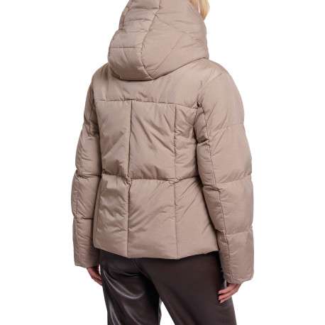 Doudoune beige à coupe droite pourvue d'un col montant à capuche - Image 2