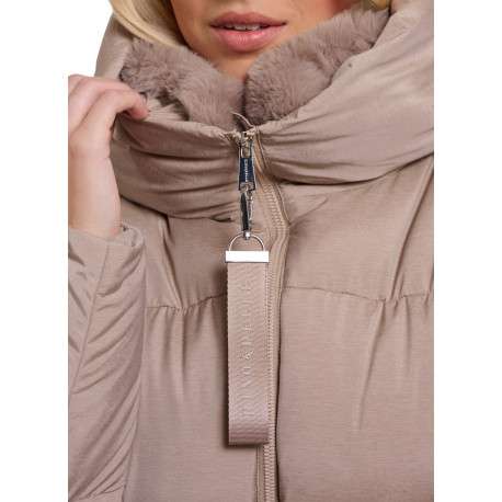 Doudoune beige à coupe droite pourvue d'un col montant à capuche - Image 3