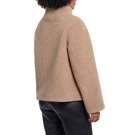 Manteau beige à coupe droite pourvu d'un col montant et de manches longues - Image 2