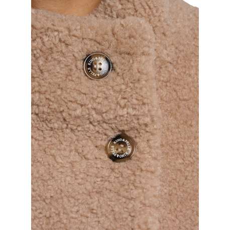 Manteau beige à coupe droite pourvu d'un col montant et de manches longues - Image 3