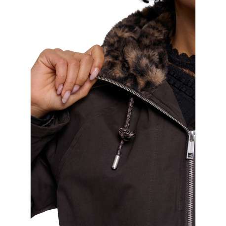 Parka noire à coupe droite pourvue d'un col à capuche et de manches longues - Image 3
