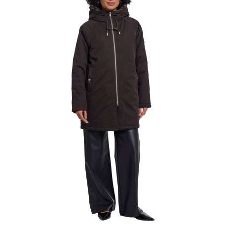 Parka noire à coupe droite pourvue d'un col à capuche et de manches longues - Image 4