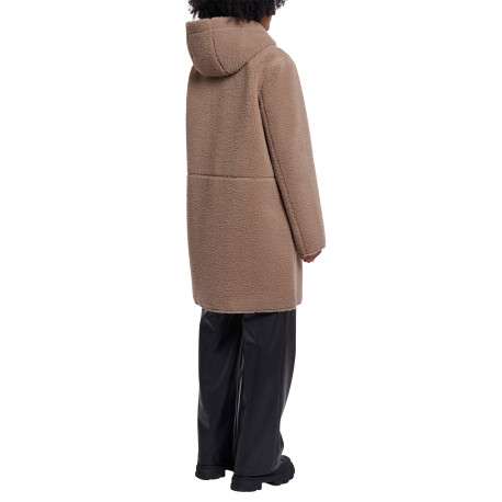Manteau réversible taupe à coupe droite pourvu d'un col à capuche - Image 2